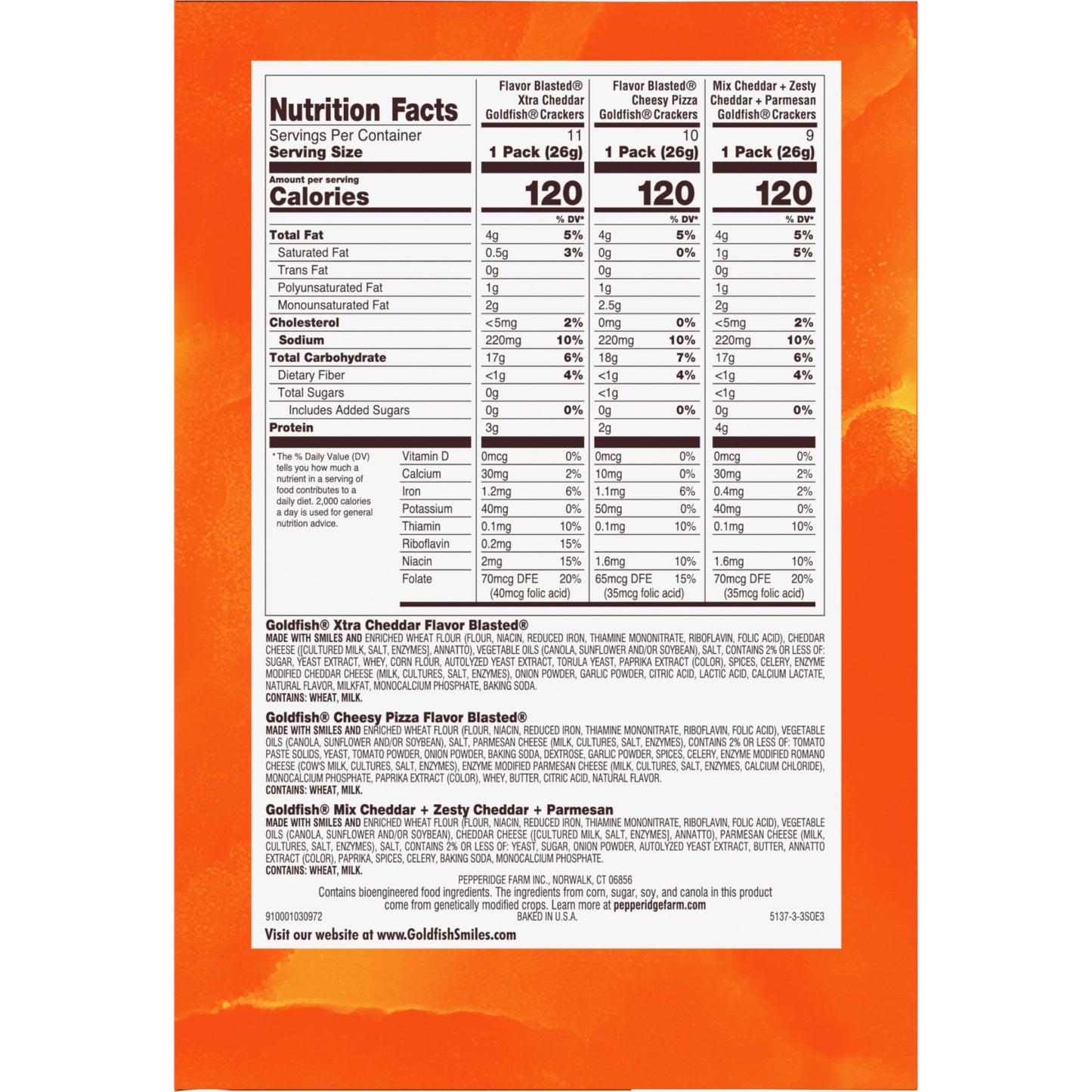 Goldfish Bold Mix Variety Pack Snack Crackers, 1 oz Snack Packs, 30 Ct Box (Pack of 2)