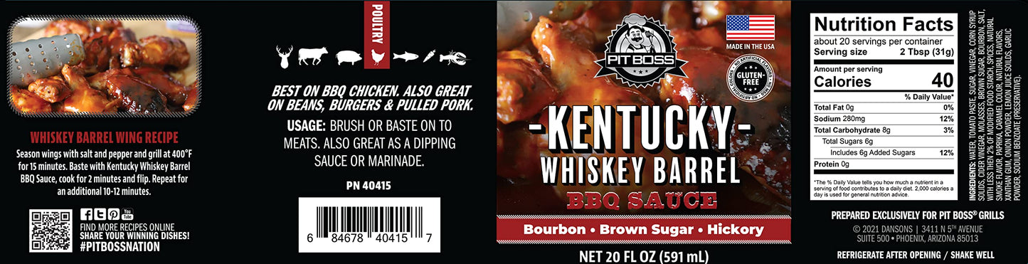 Pit Boss Kentucky Spirit-Inspired Flavor Barrel Bbq Sauce, 20 Fl Oz