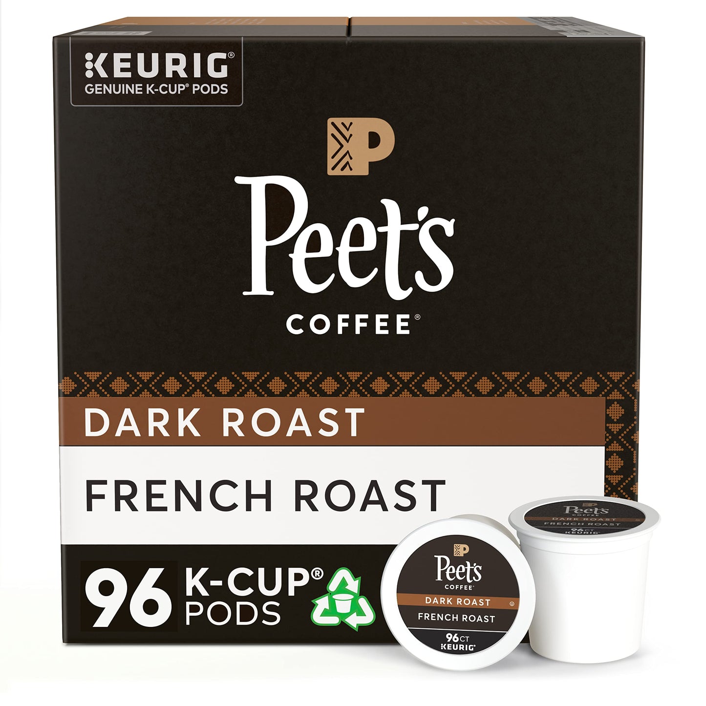 Peets Coffee Dark Roast K-Cup Pods for Keurig - French Roast, 96 Count (4 Boxes of 24 Pods)