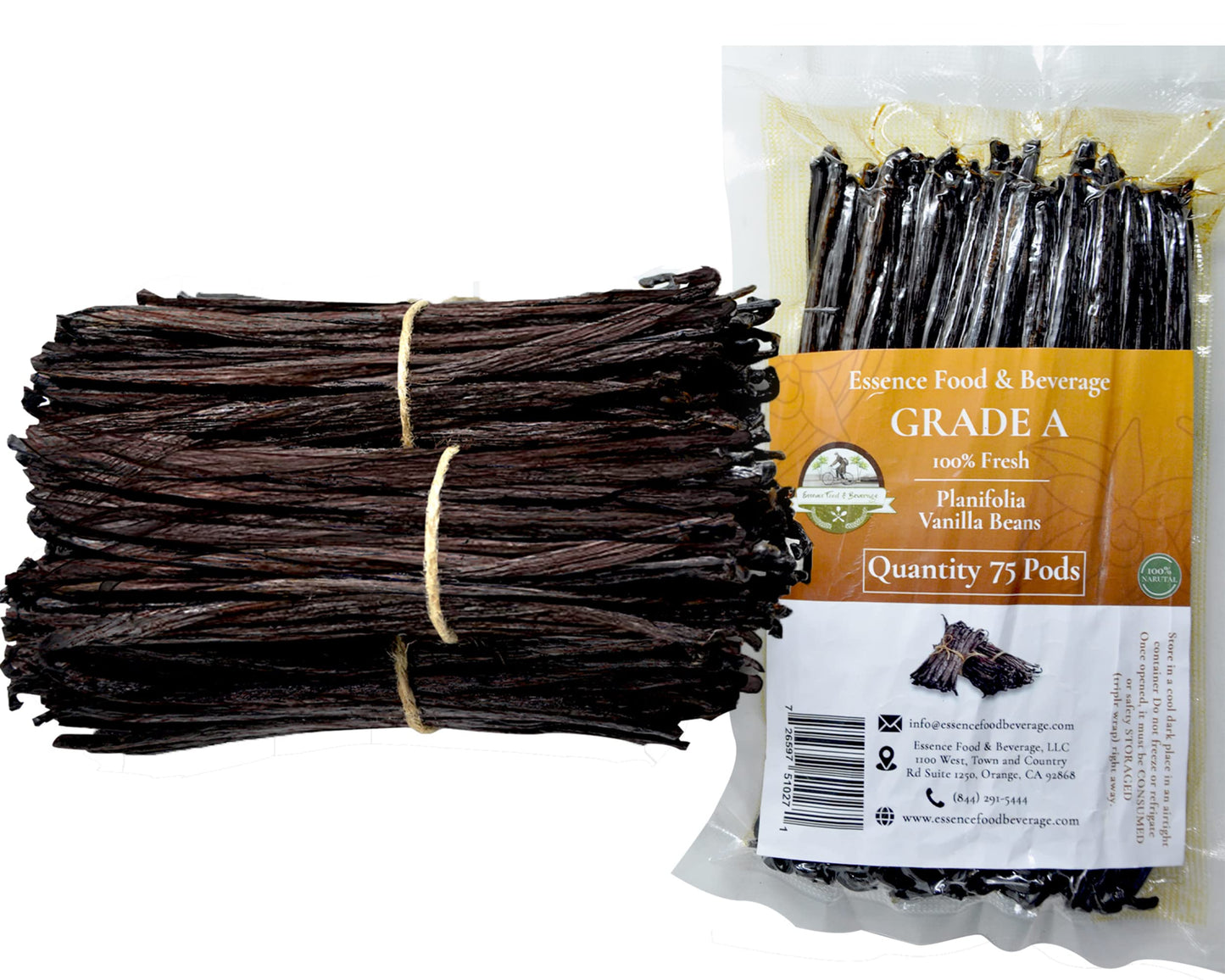 75 Vanilla Beans Bulk For Making Vanilla Extract Grade A - NON-GMO Fresh Pods  6-8 Inches.