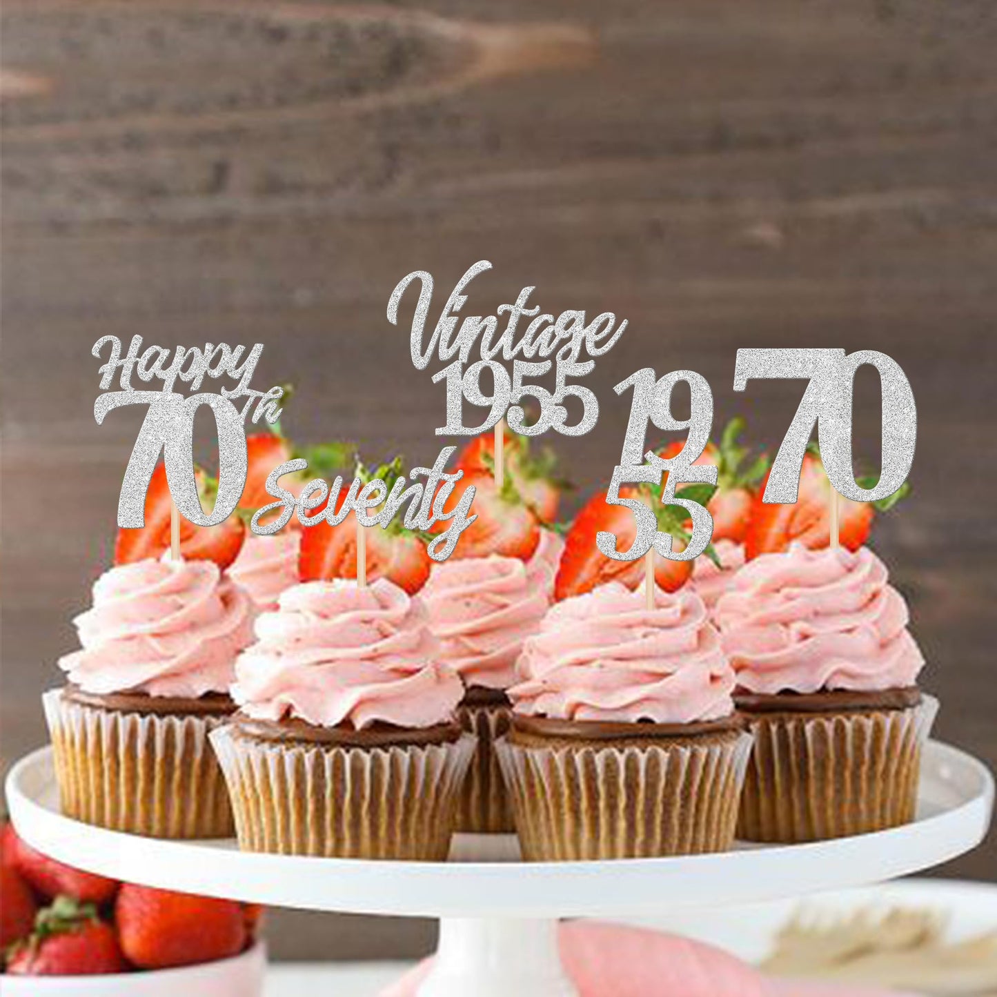 30Pcs Happy 70Th Birthday Cupcake Toppers Cheers To 70 Vintage 1955 Cupcake Picks Hello 70 Seventy 70Th Birthday Decorations For