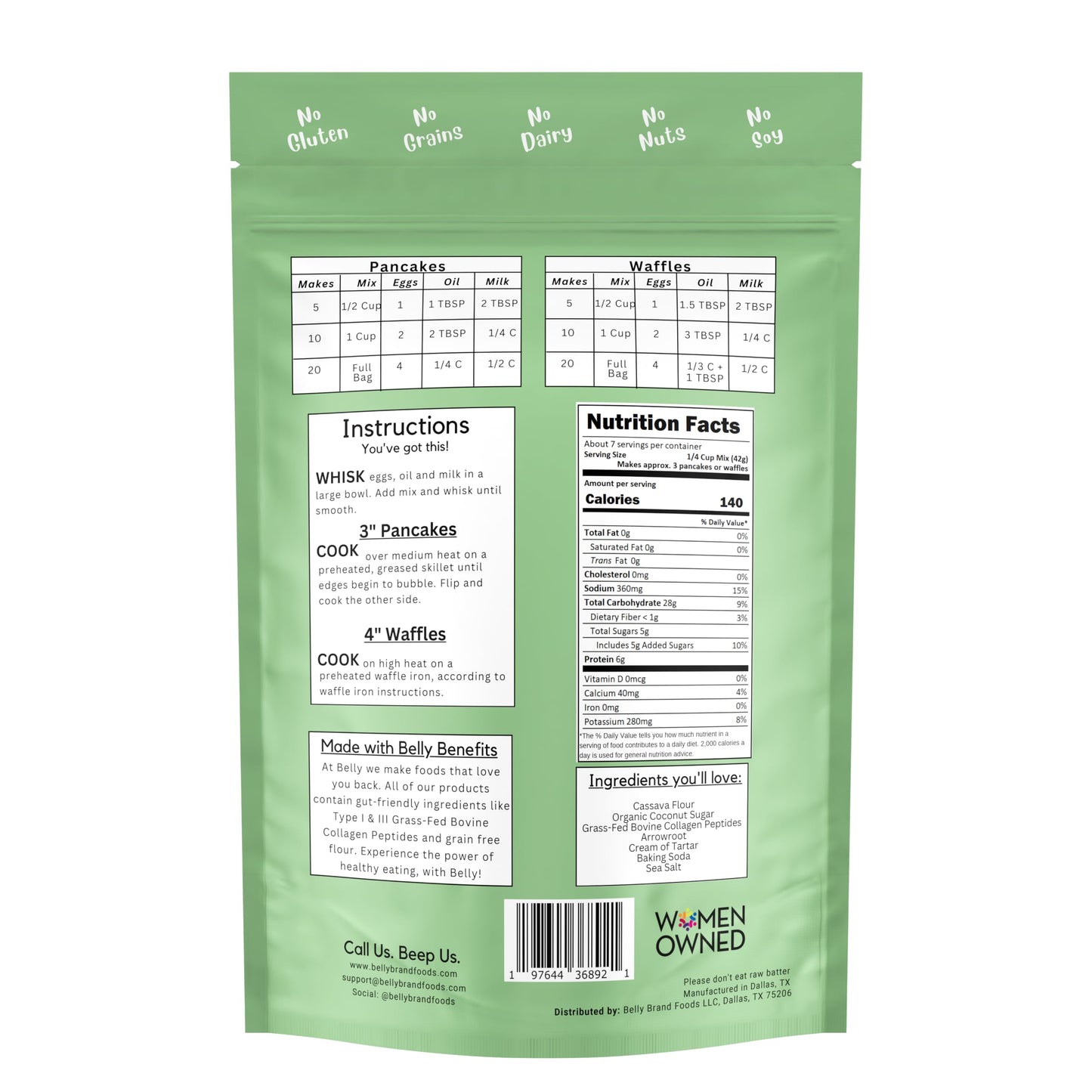 Belly Pancake Mix & Waffle Mix With Collagen Protein | High-Protein | Pancakes & Waffles | Grain-Free Dairy-Free Nut-Free | Heal