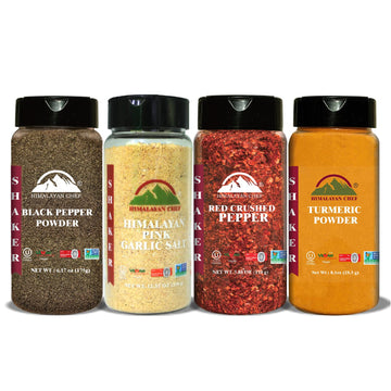 Himalayan chef Natural Spices Shaker Variety Pack (Turmeric Powder Black Pepper garlic Salt Powder & Red crushed Pepper) Natural