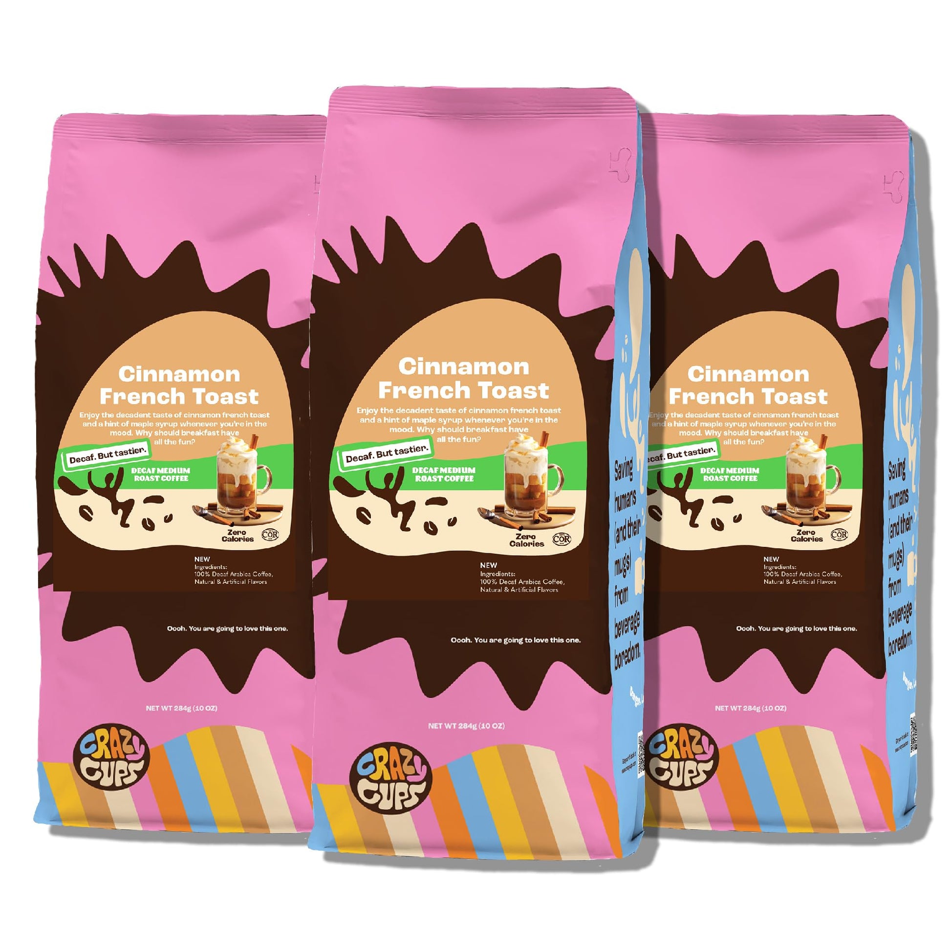 Crazy Cups Flavored Decaf Ground coffee, French Toast Cinnamon Coffee, Flavored Ground Coffee, Decaffeinated Coffee For Brewing 