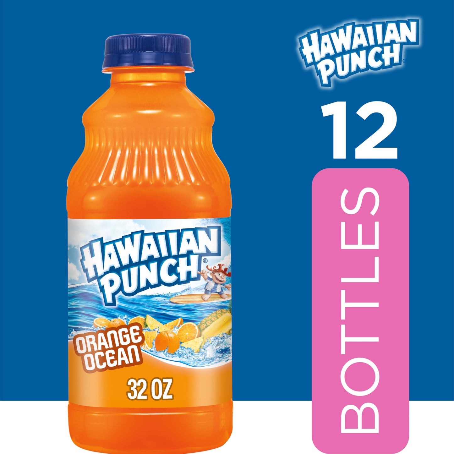 HAWAIIAN PUNCH Orange Ocean Fruit Juice Drink, Caffeine-Free, 32 Fl Oz Bottle, Pack of 12, Excellent Source of Vitamin C
