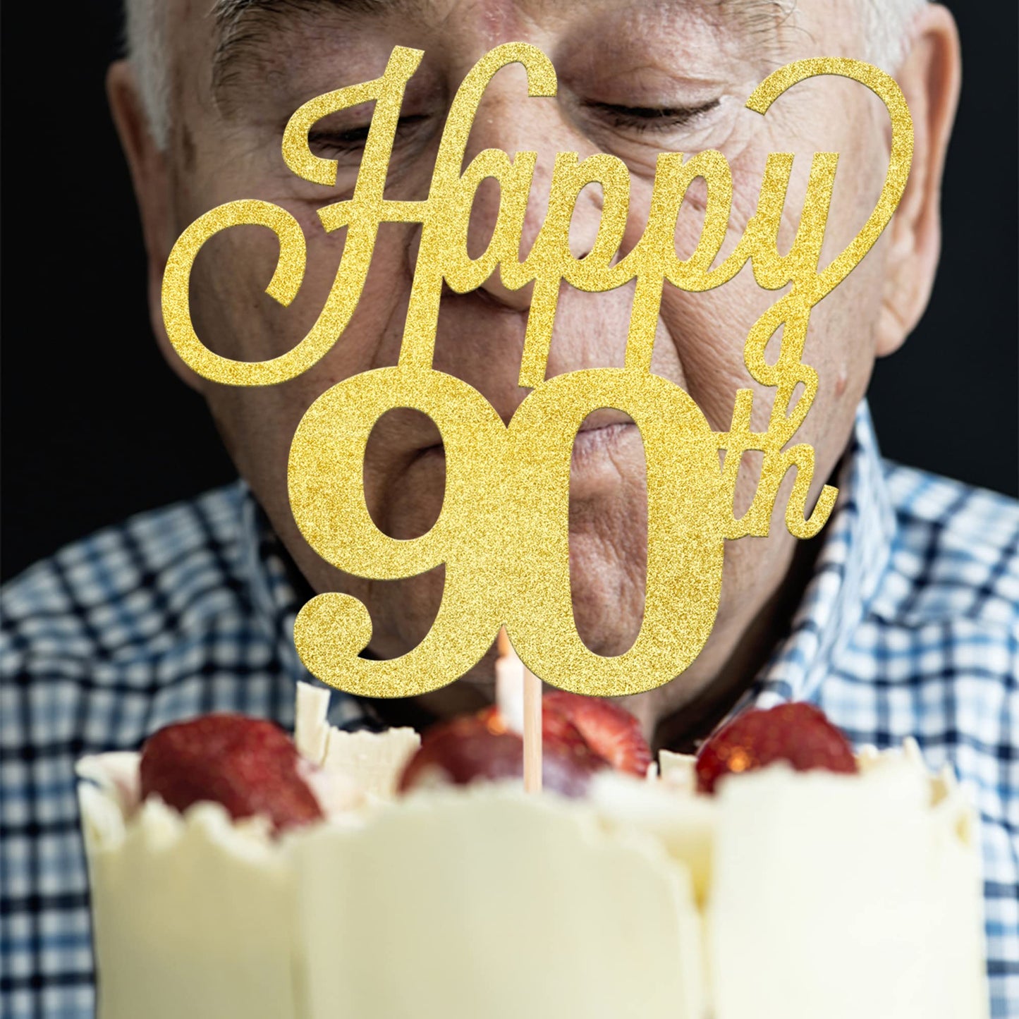 YCTHUNFISH 90th Birthday Cake Topper Black Glitter Number 90, Bamboo Material, Gold Color, Perfect for 90th Birthday Celebrations