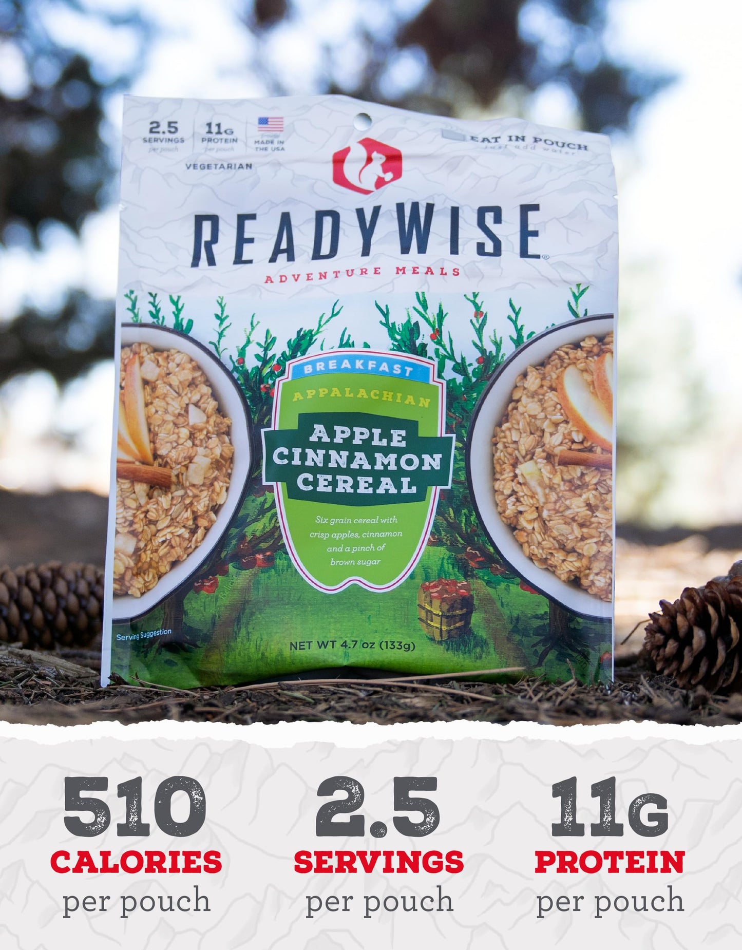 Readywise - Outdoor Apple Cinnamon, 2.5 Servings, Pack Of 1, Emergency Preparedness, Freeze Dried Food, Mre, Snack Pack, Surviva