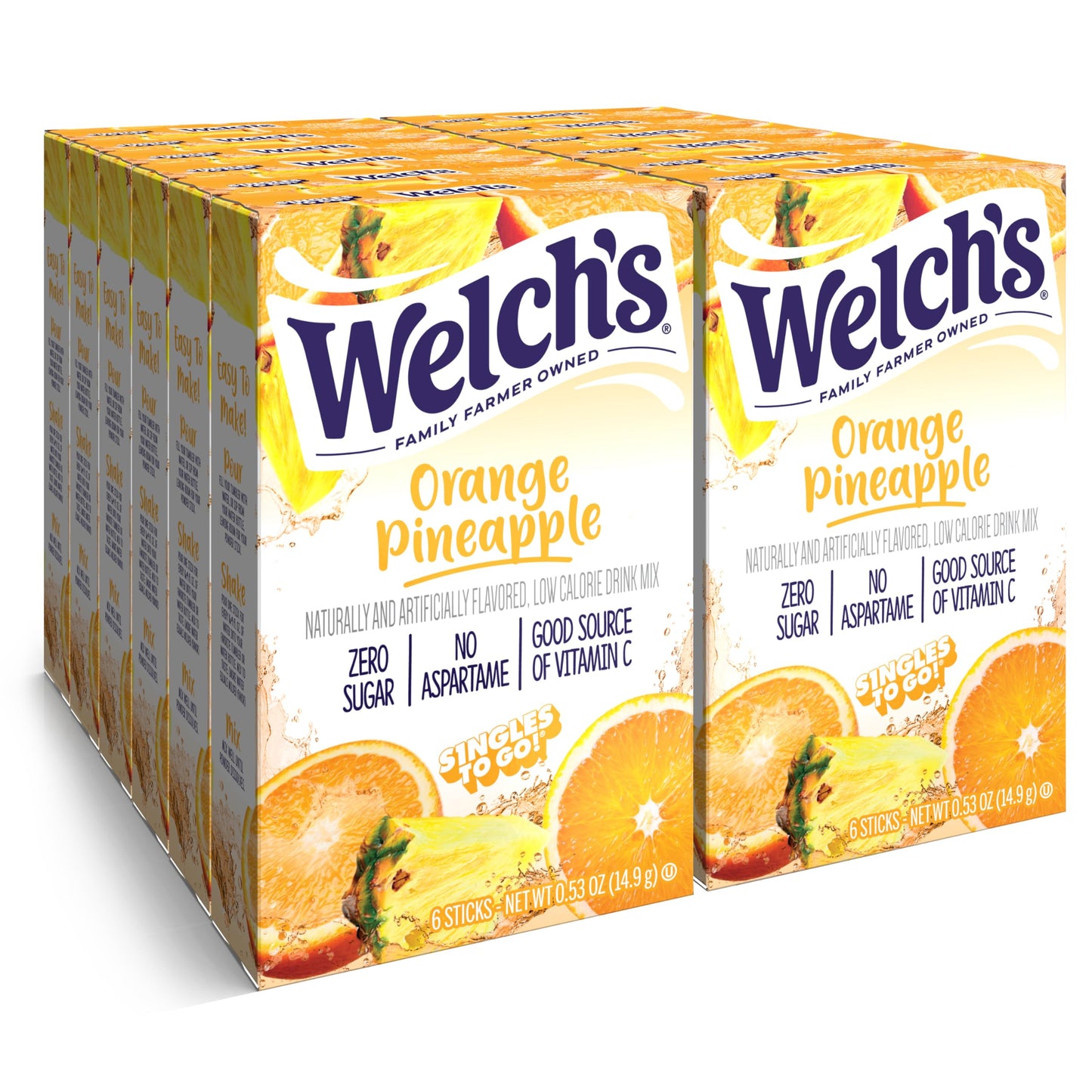 Welch s Singles To Go Water Drink Mix - Powder Sticks, 12 Boxes with 6 Packets Each - 72 Total Servings, Orange Pineapple, Pack