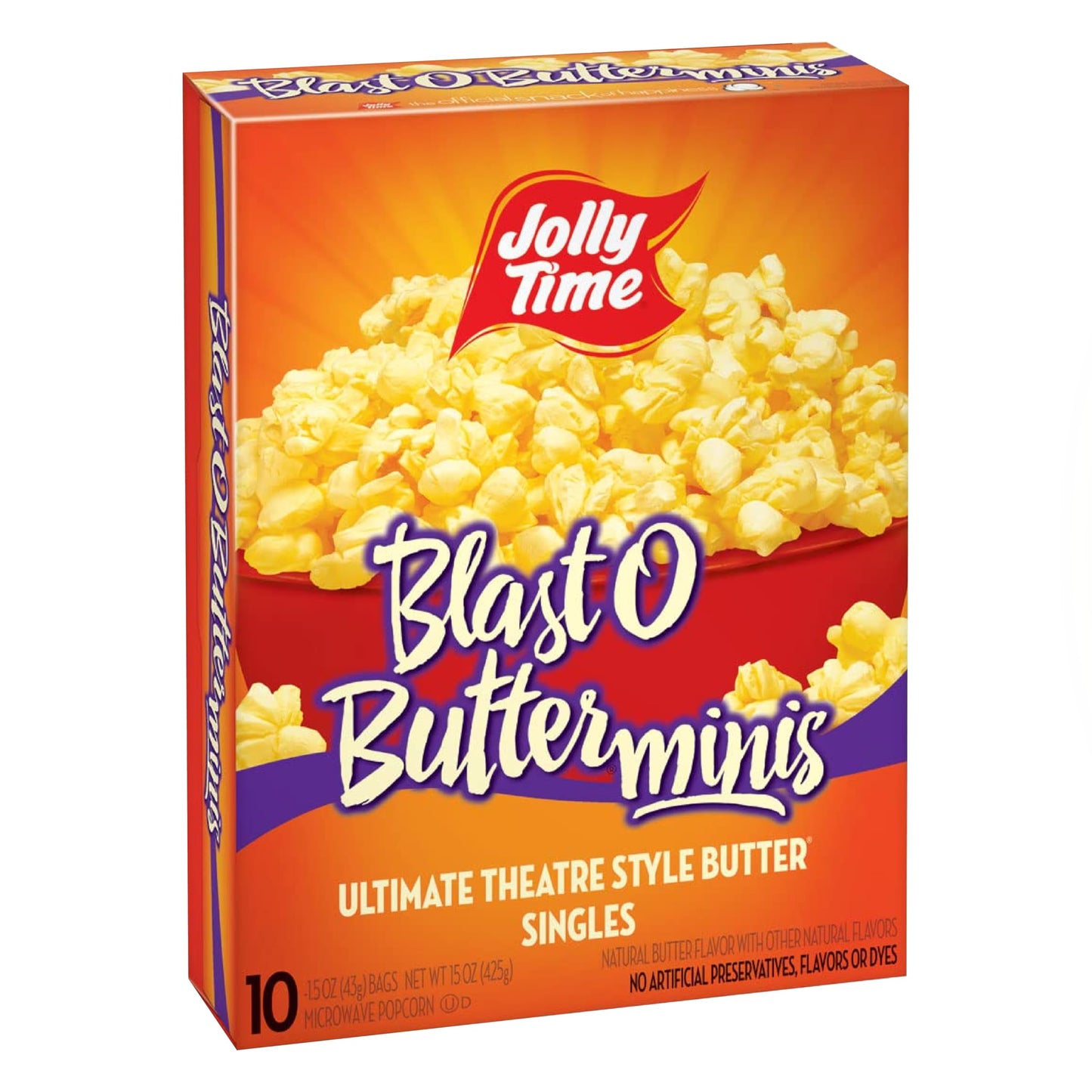 Jolly Time Microwave Popcorn, Blast O Butter, 1.5oz Personal Bag, Pack of 10
