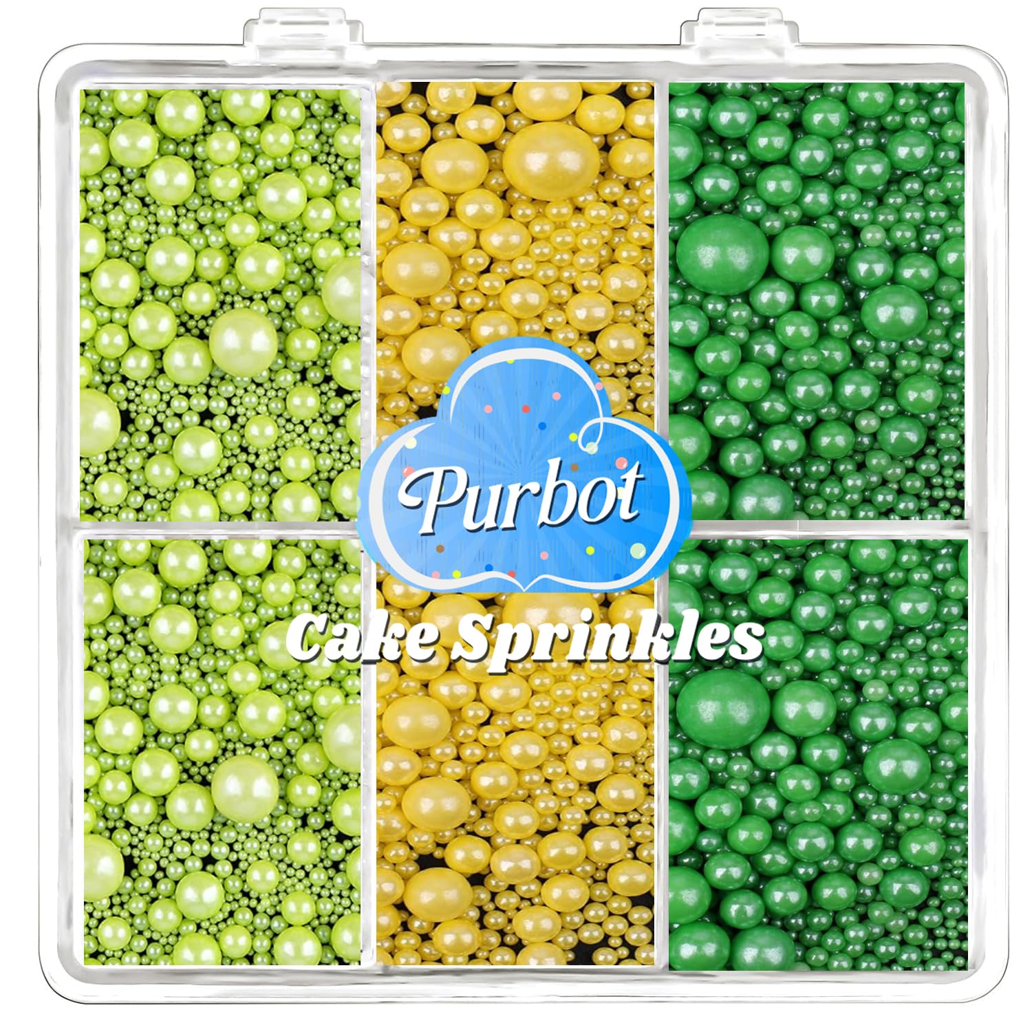 Green and Yellow Pearl Sprinkles for Cake Decorating Edible, ST Patrick Day Sprinkles with 4 Sizes Sugar 130g/4.6oz, for Cupcake