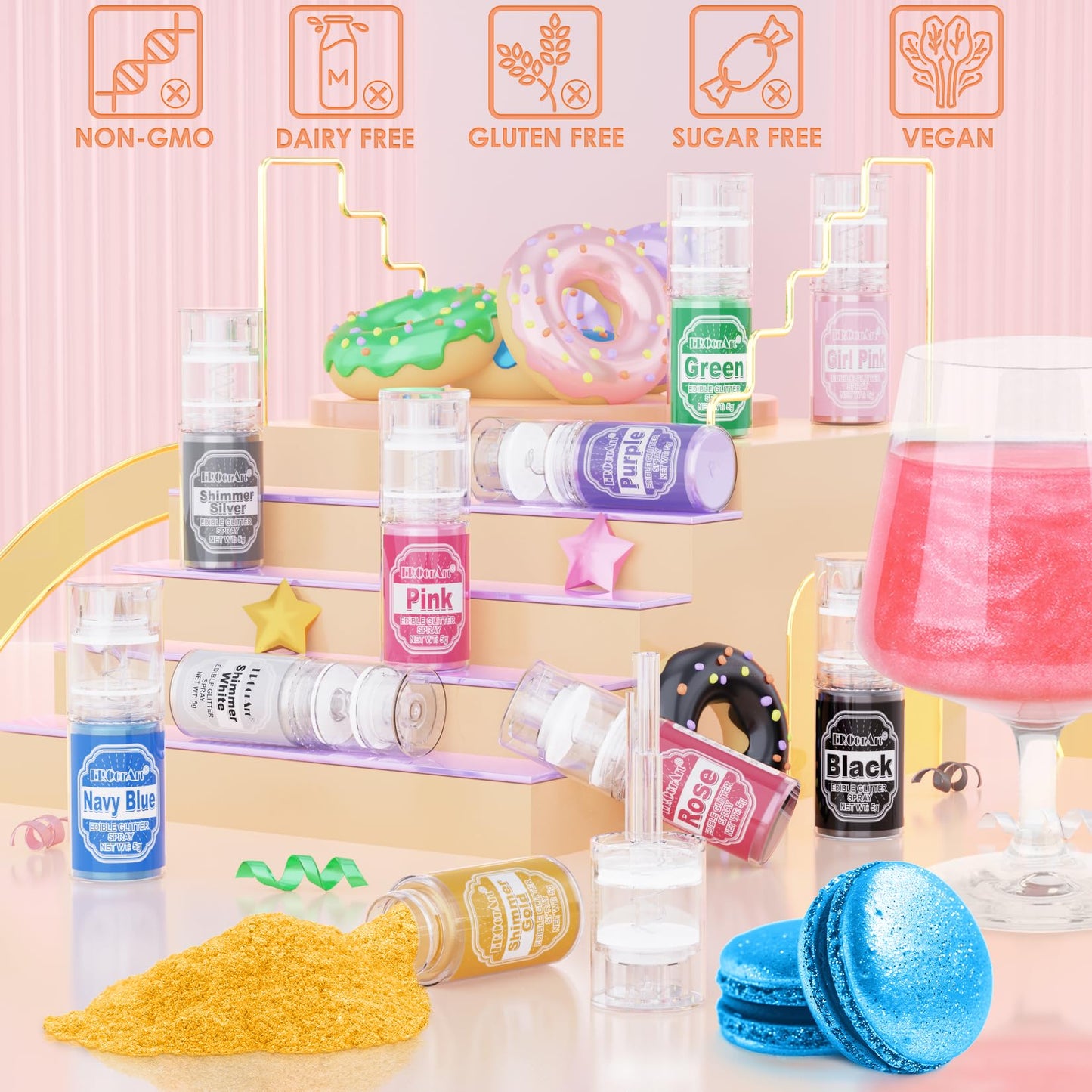 Edible Glitter Spray - Ercorart 5G Metallic Luster Dust Edible, Shimmering Cake Glitter Spray For Drinks, Cake Decorations, Fond