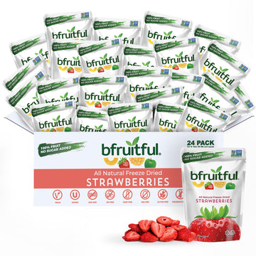 Bfruitful Freeze-Dried Strawberries, Freeze Dried Fresh Fruit Bites, Gluten Free, Vegan, Dairy Free, Kosher, No Sugar Added, Non