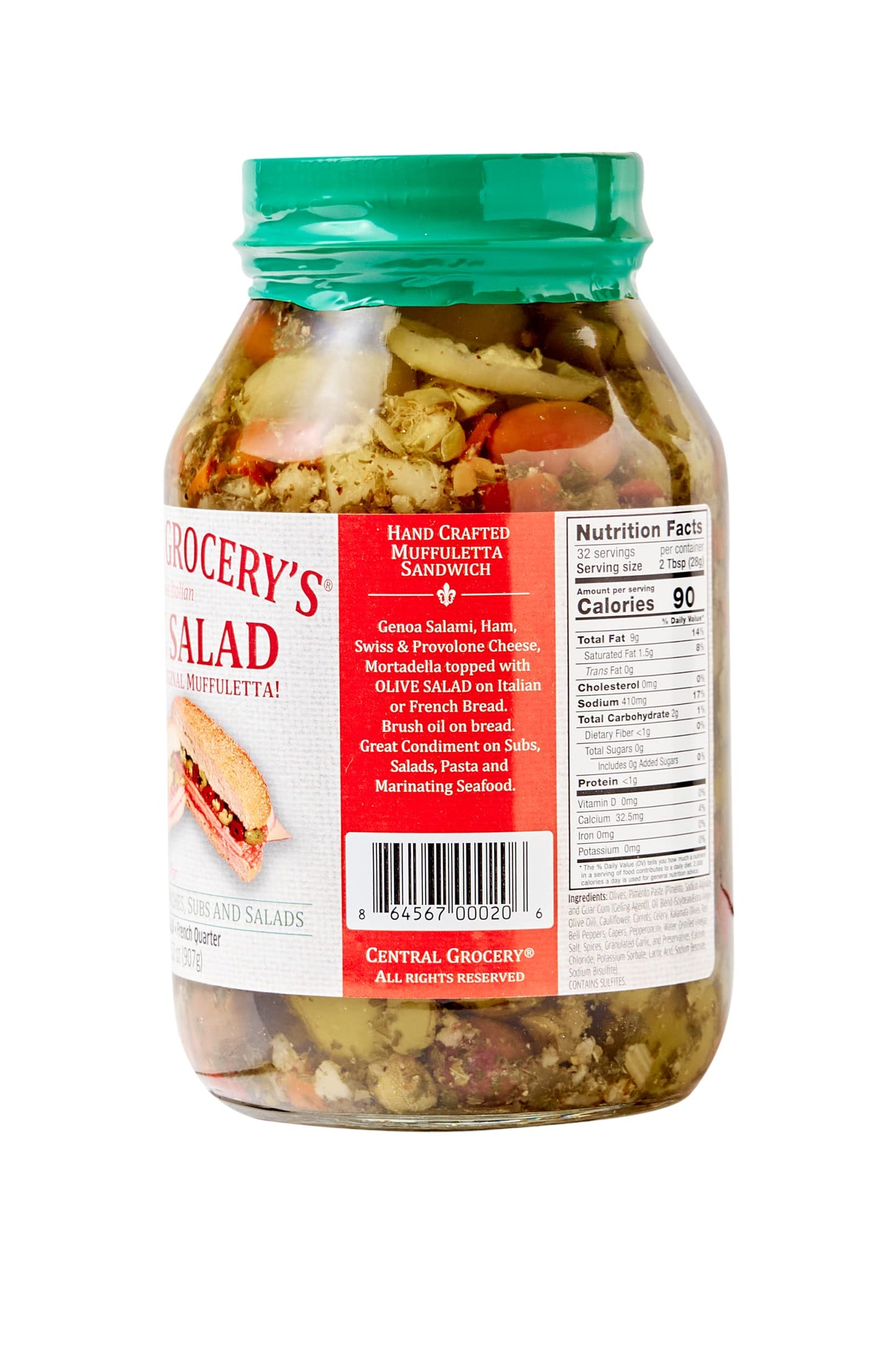 Central Grocery Olive Salad - 32 Oz (Pack Of 2) Perfect For Muffulettas, Sandwiches, Pizza Toppings, Pastas, Hot Dog Topper, Sal