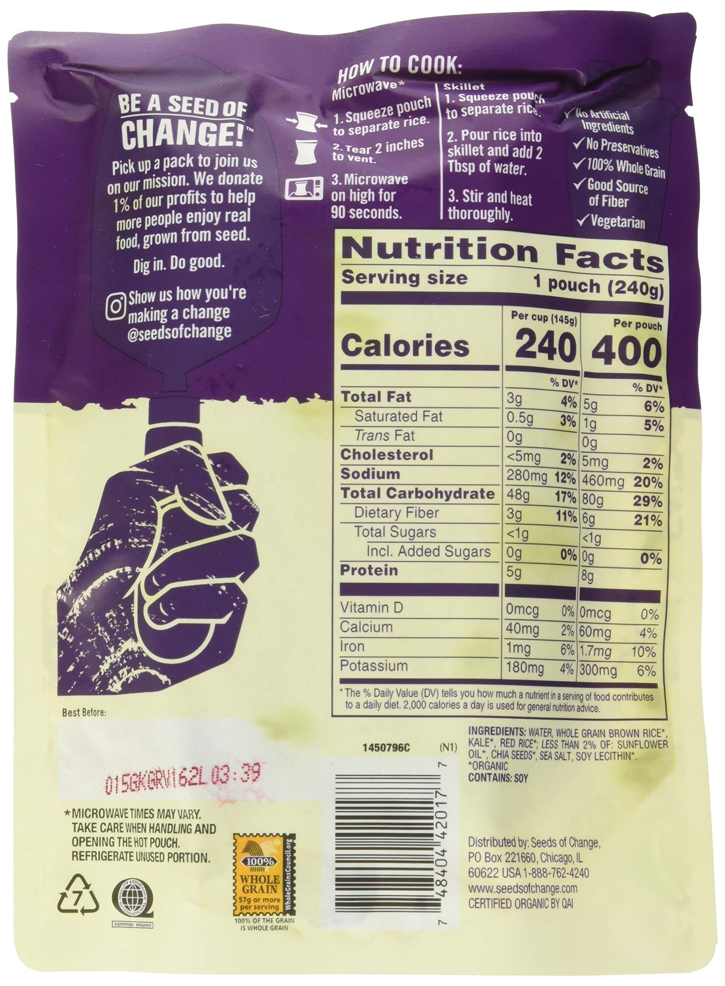 Seeds of Change Brown & Red Rice w/ Chia & Kale, 8.5 Ounce, 6 Count