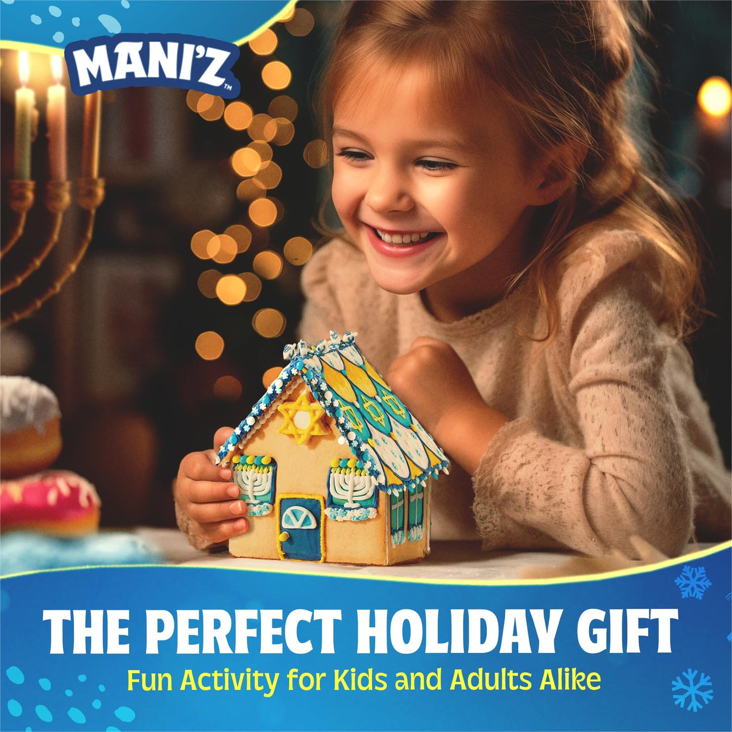 Do-It-Yourself Chanukah House Cookie Decorating Kit By Manischewitz, Easy Build Tray Included, Nut Free, Fun Hanukkah Activity F