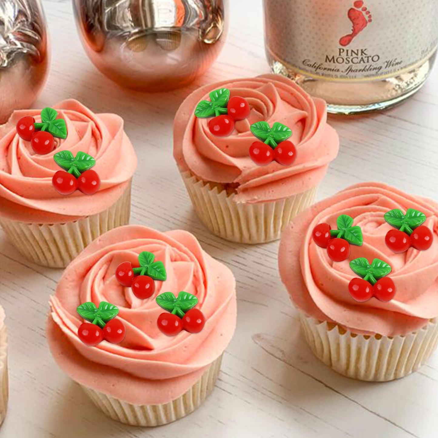Cyodoos 24 Pcs Cherry Cupcake Toppers, Red Resin Fruit Theme Picks for Kid Baby Shower Party Decorations
