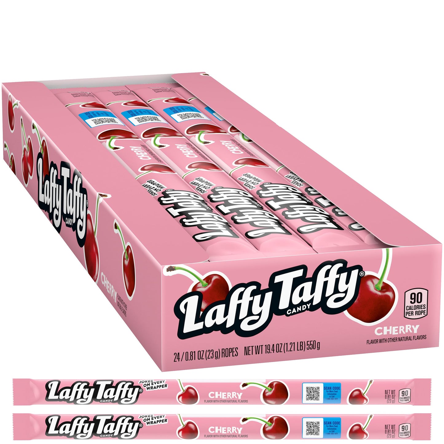 Cherry Laffy Taffy Rope Candy, 24 Pack, Taffy Candy, Individually Wrapped Candy, 0.81 Ounce Ropes