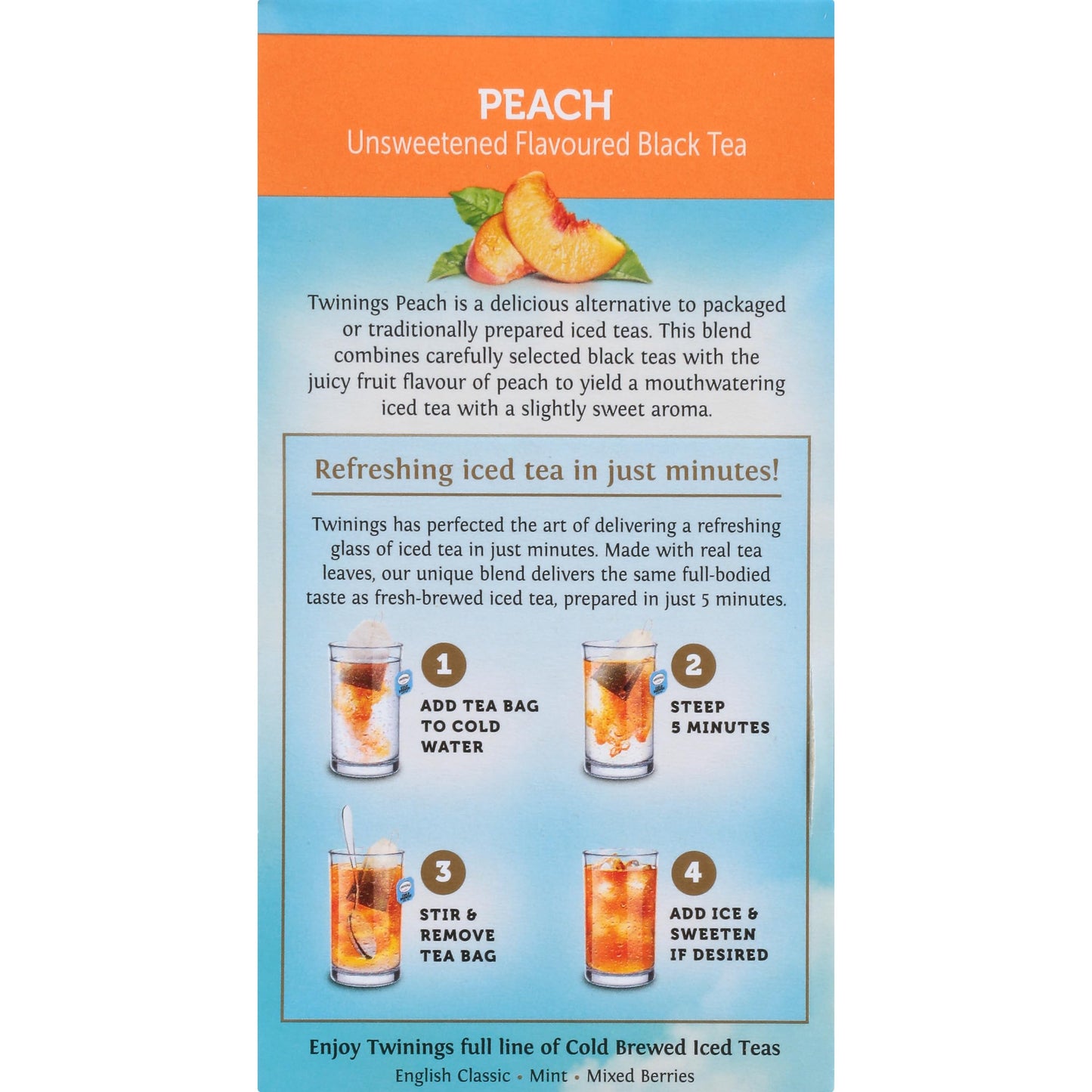 Twinings Peach Cold Brewed Iced Tea Bags, 20 Count (Pack Of 6), Unsweetned Flavoured Black Tea, Caffeinated