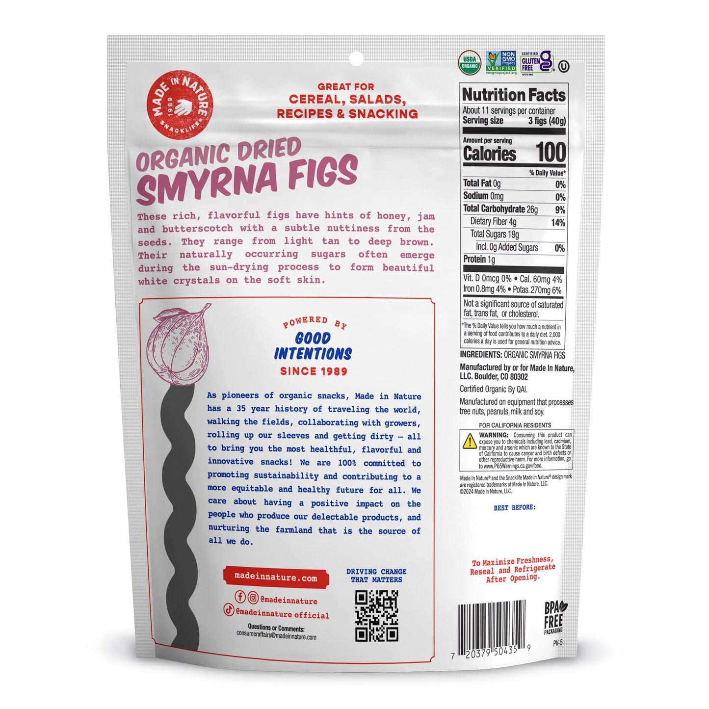 Made In Nature Organic Dried Turkish Smyrna Figs, 16 Ounce (Pack of 2) - Vegan Snack, Non-GMO, Unsulfured, Gluten Free, Kosher