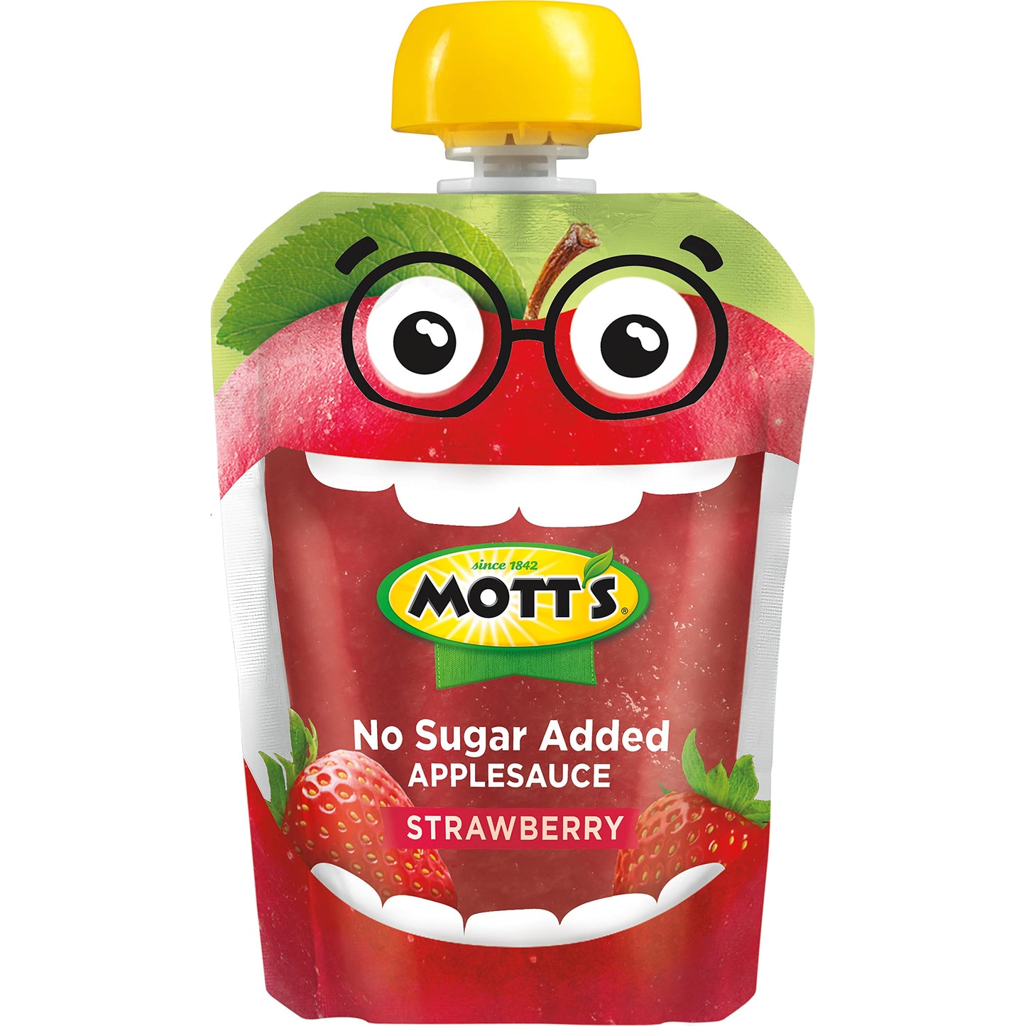 Motts No Sugar Added Strawberry Applesauce, 3.2 Oz Clear Pouches, 48 Count (4 Packs Of 12), Good Source Of Vitamin C, No Artifi