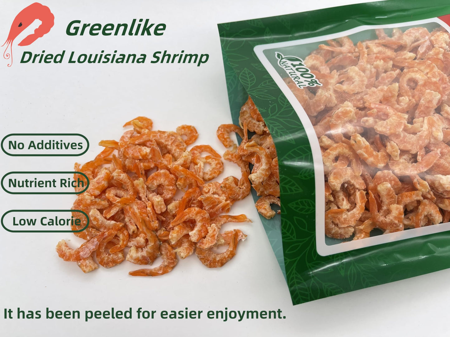 Greenlike Premium Dried Louisiana Shrimp 6Oz - Approx. 280 Pieces,, Wild-Caught Shrimps, Rich In Protein & Calcium, Dehydrated S