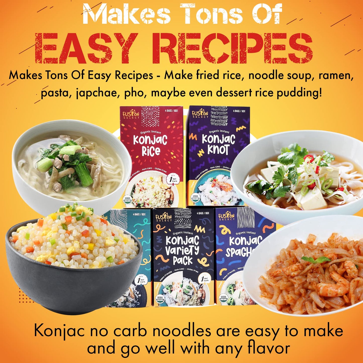 Fusion Select 4 Packs Organic Konjac Noodles - Shirataki Spaghetti Plant-Based Substitute - Vegan Pasta For Vegetarian, Keto, Paleo Recipes - Zero Gluten, Low Carb & Low Calorie Shirataki Noodles