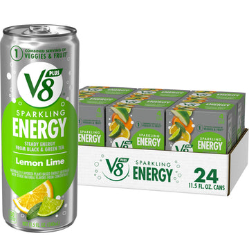 V8 +ENERGY Lemon Lime Energy Drink, 11.5 FL OZ Can, Pack of 24, Made with Real Juices, Model 200000027628