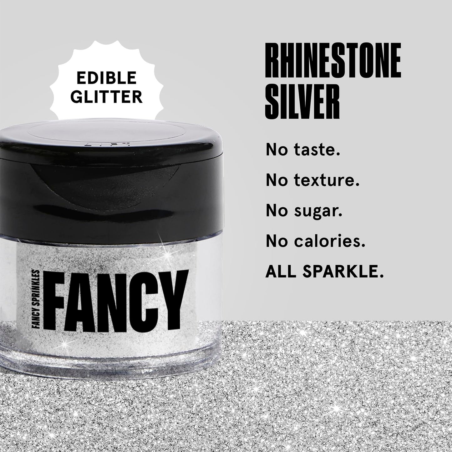 Fancy Sprinkles Rhinestone Silver Bulk Premium Edible Glitter, 100% Edible Glitter For Sparkling Food & Drinks No Taste Or Textu