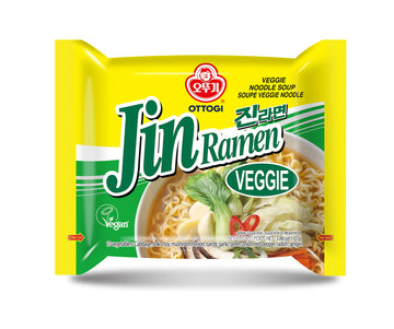 Ottogi Jin Ramen Veggie, Vegetable Ramen Soup, Korean Style Instant Vegan Noodle, Vegeterian Ramen 3.88Oz X 4 Pack