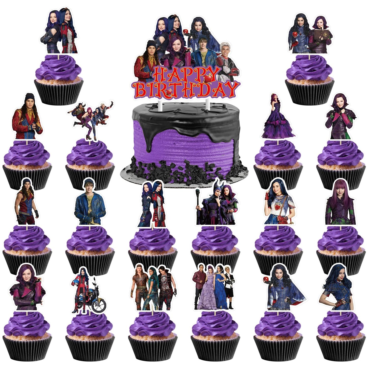 Genshii 37pcs Descendants cake decoration set include 1pc big cake topper 36pcs cupcake toppers for Descendants Theme birthday p