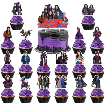 Genshii 37pcs Descendants cake decoration set include 1pc big cake topper 36pcs cupcake toppers for Descendants Theme birthday p