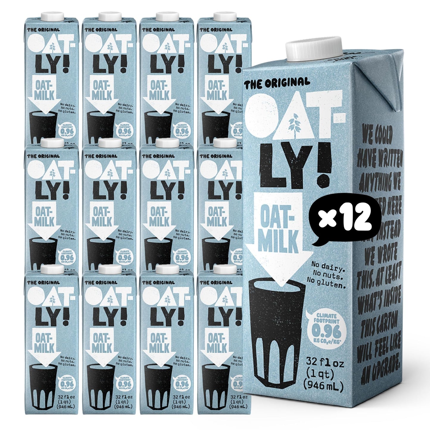 Oatly Original Oatmilk - Shelf-Stable  Creamy  Dairy-Free  Plant-Based Milk for Cereal  Smoothies  Baking & More (32 oz  12-pack)