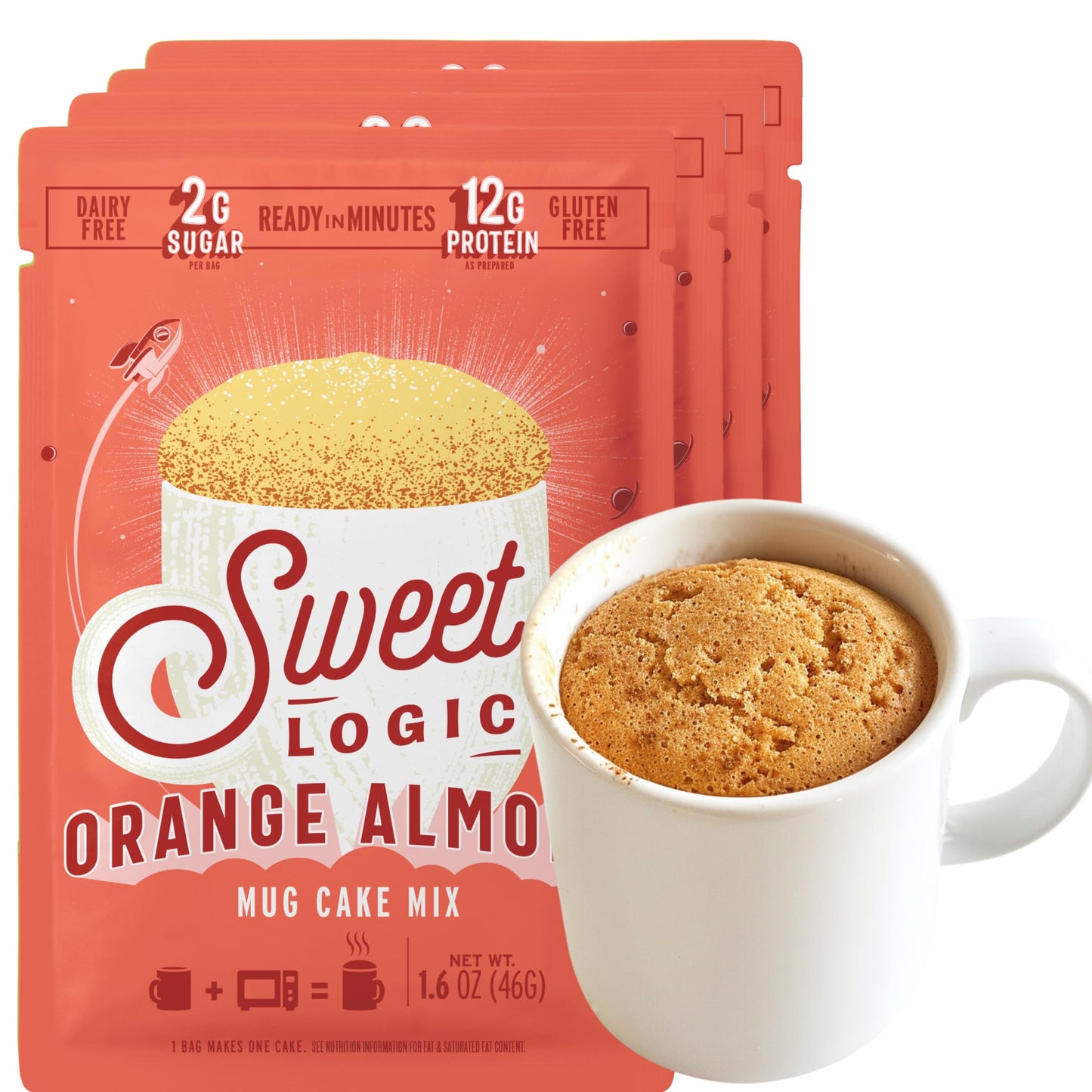 Sweet Logic Keto Dessert Mug Cake Mix - Orange Almond, Low Sugar, Gluten-Free, High Protein, 1.28 oz (Pack of 5)