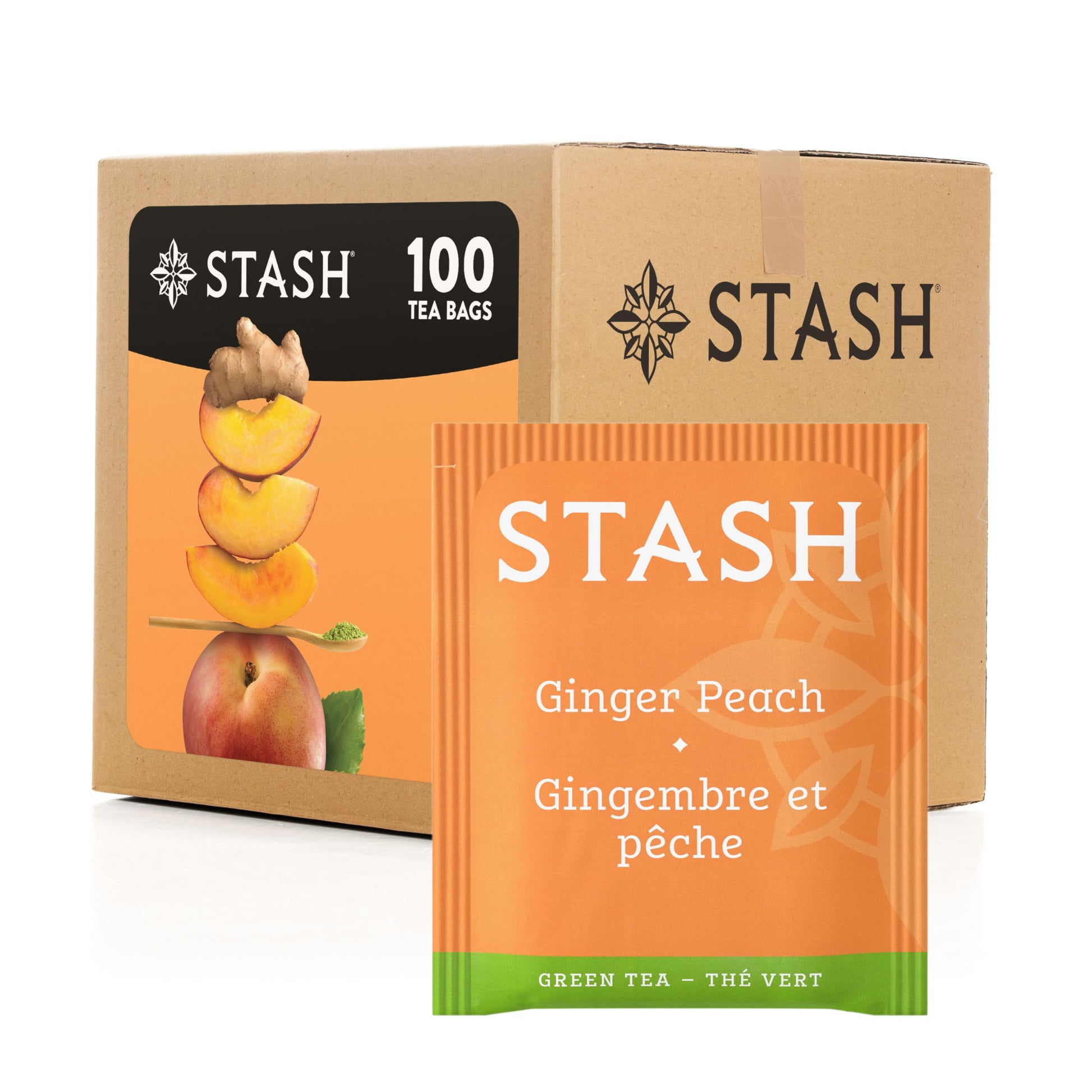 Stash Ginger Peach Green Tea & Matcha Blend, 100 Tea Bags, Box of 1, Model 79650