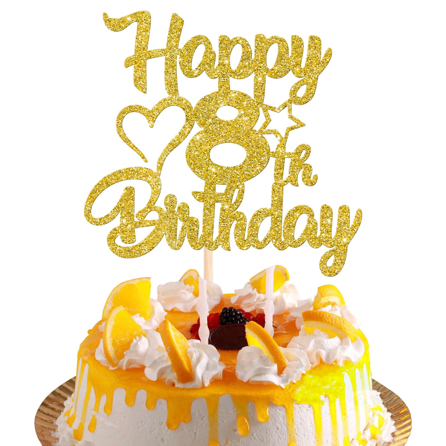 YCTHUNFISH Birthday Cake Topper, Gold Glitter Heart Star, 8th Birthday Decorations, Paper, 1 Pack