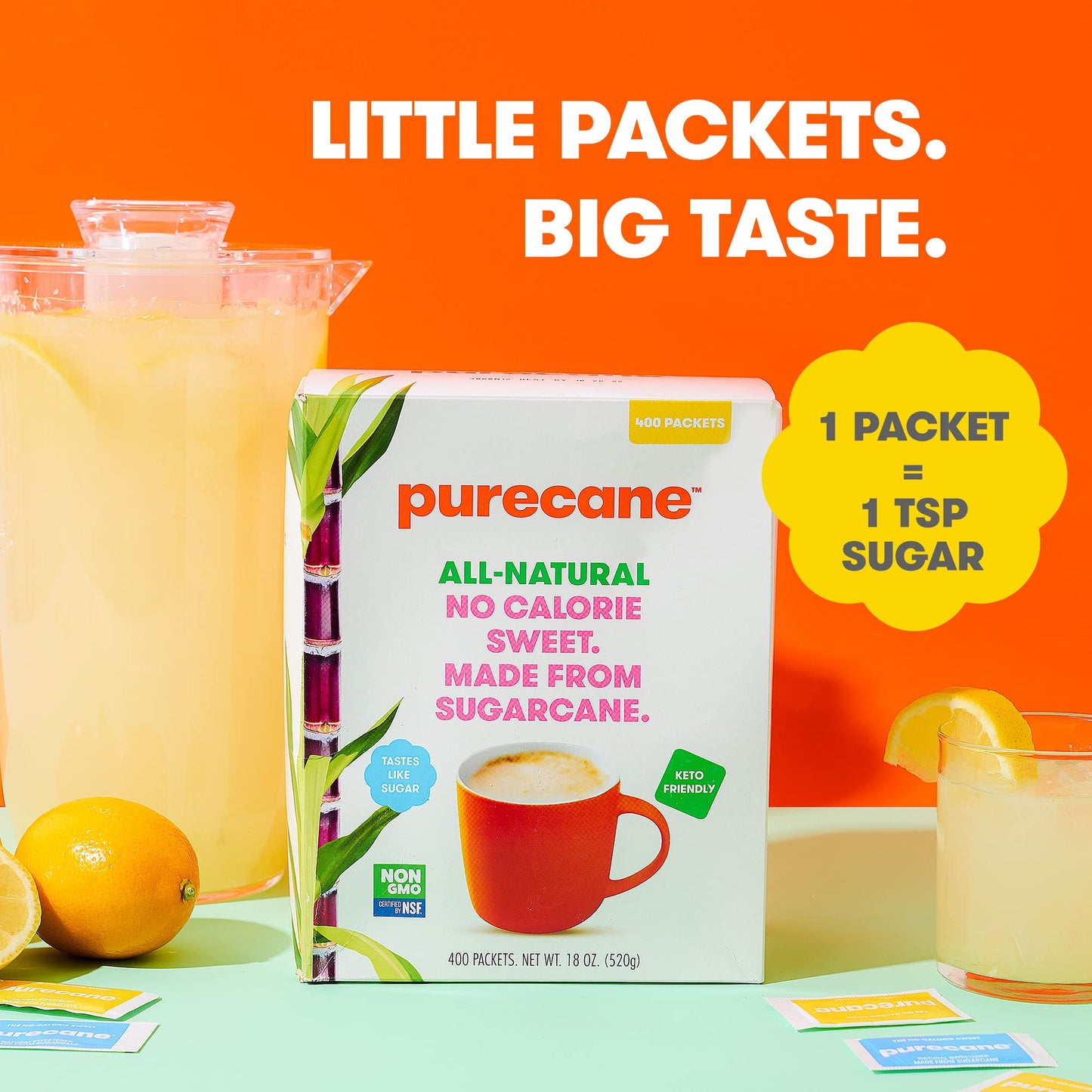 Purecane, Travel Packets, Sugar Substitute, 40 Count, Made From All-Natural Sugar Cane, Diabetic Friendly, Keto Diet Friendly, G