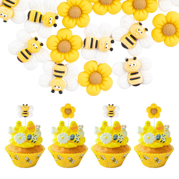 Gyufise 24Pcs Bumble Bee Cupcake Toppers Oh Babee Flower Cupcake Picks Babyshower Cake Decorations For Bee Theme Baby Shower Kid