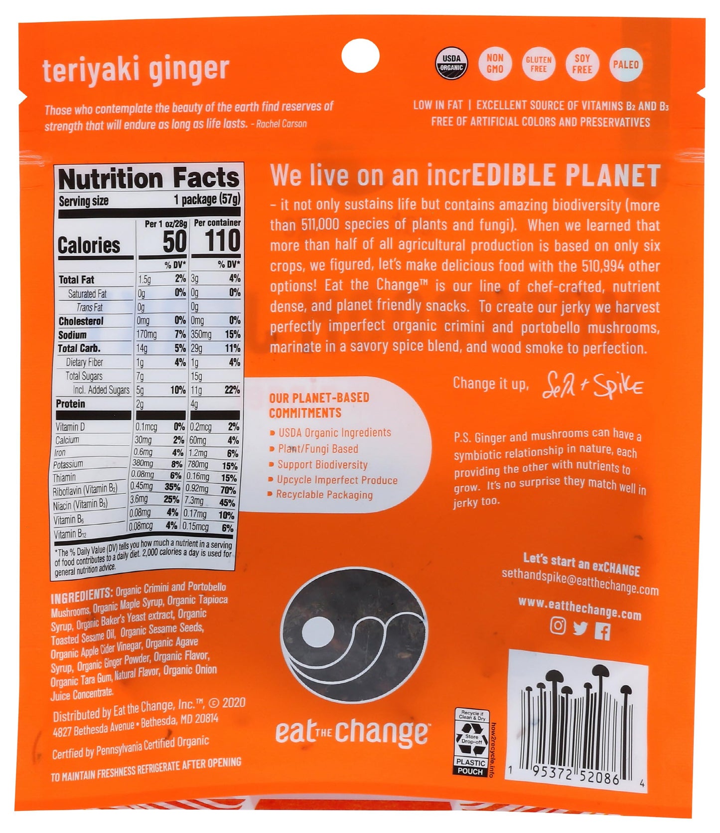 Eat The Change Organic Teriyaki Ginger Mushroom Jerky, 2 Oz