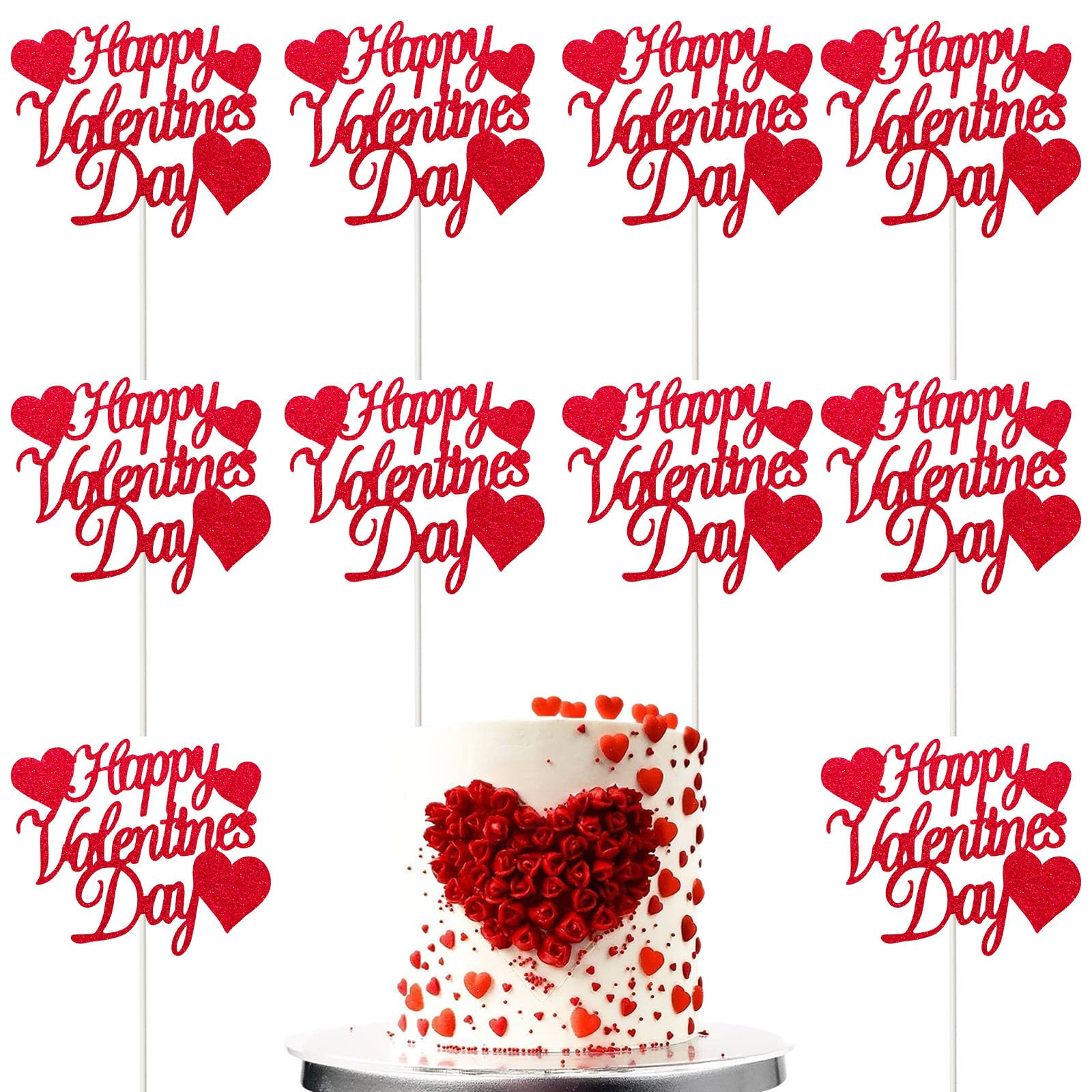 Valentine S Day Cake Topper Heart Cake Topper Romantic Red Cake Topper Glitter Cake Decorative Party Cake Decoration For Valentine S Day