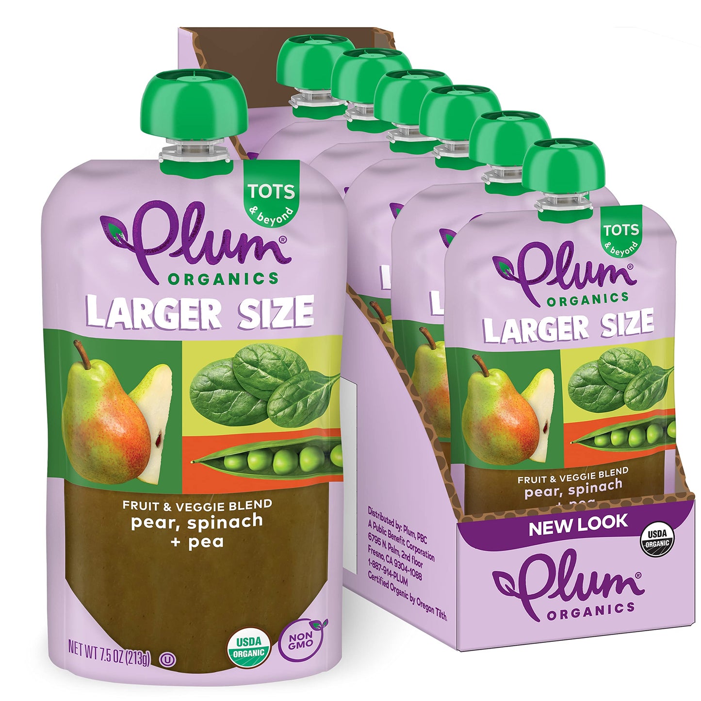 Plum Organics Tots & Beyond Pear Spinach & Pea Fruit & Veggie Blend, Kosher, Usda Certified Organic, Non-Gmo, 7.5 Ounce (Pack Of