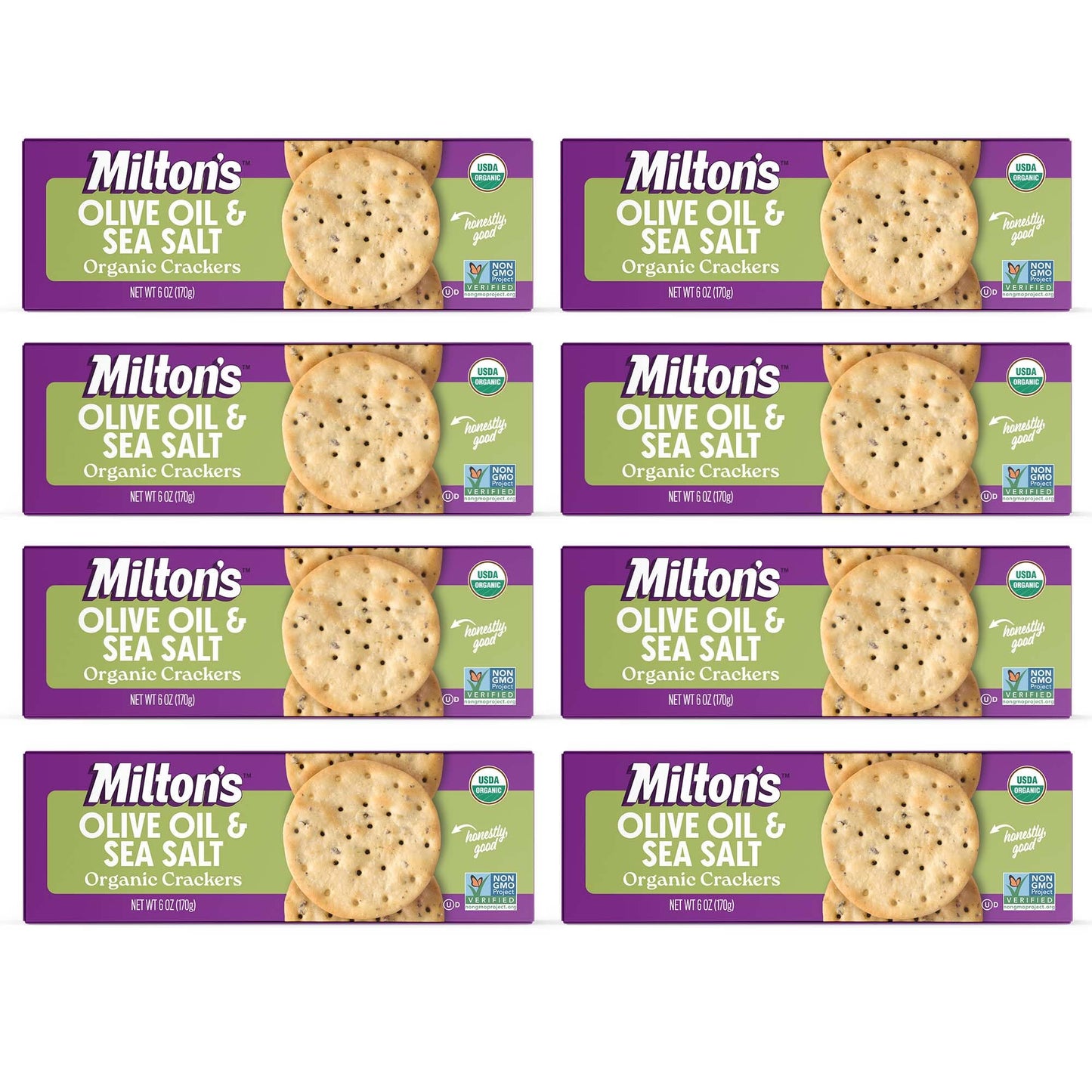 Miltons Organic Crackers, Olive Oil & Sea Salt, Certified Organic, 6 Oz, Pack of 8, Natural