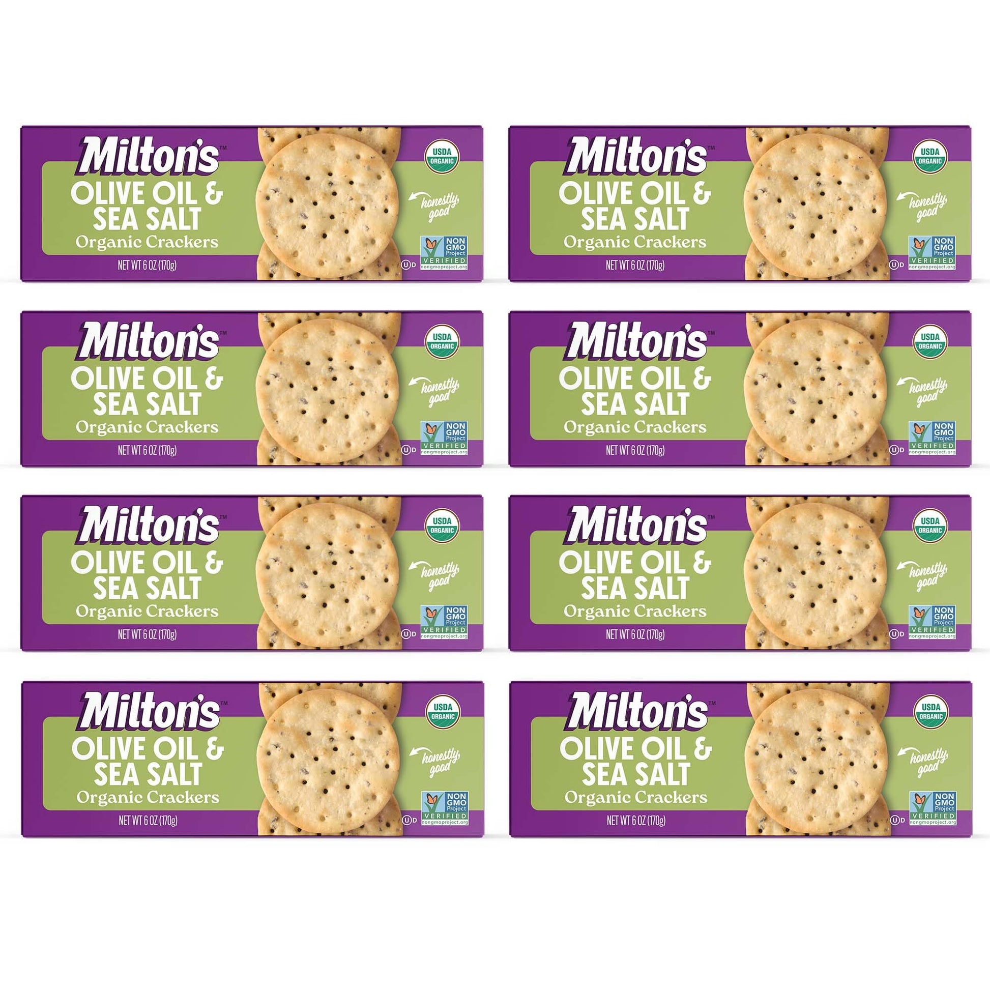 Miltons Organic Crackers, Olive Oil & Sea Salt, Certified Organic, 6 Oz, Pack of 8, Natural