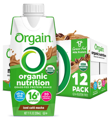 Orgain Organic Nutritional Protein Shake, Iced Caf   Mocha - 16G Grass Fed Whey Protein, Meal Replacement, 20 Vitamins & Mineral