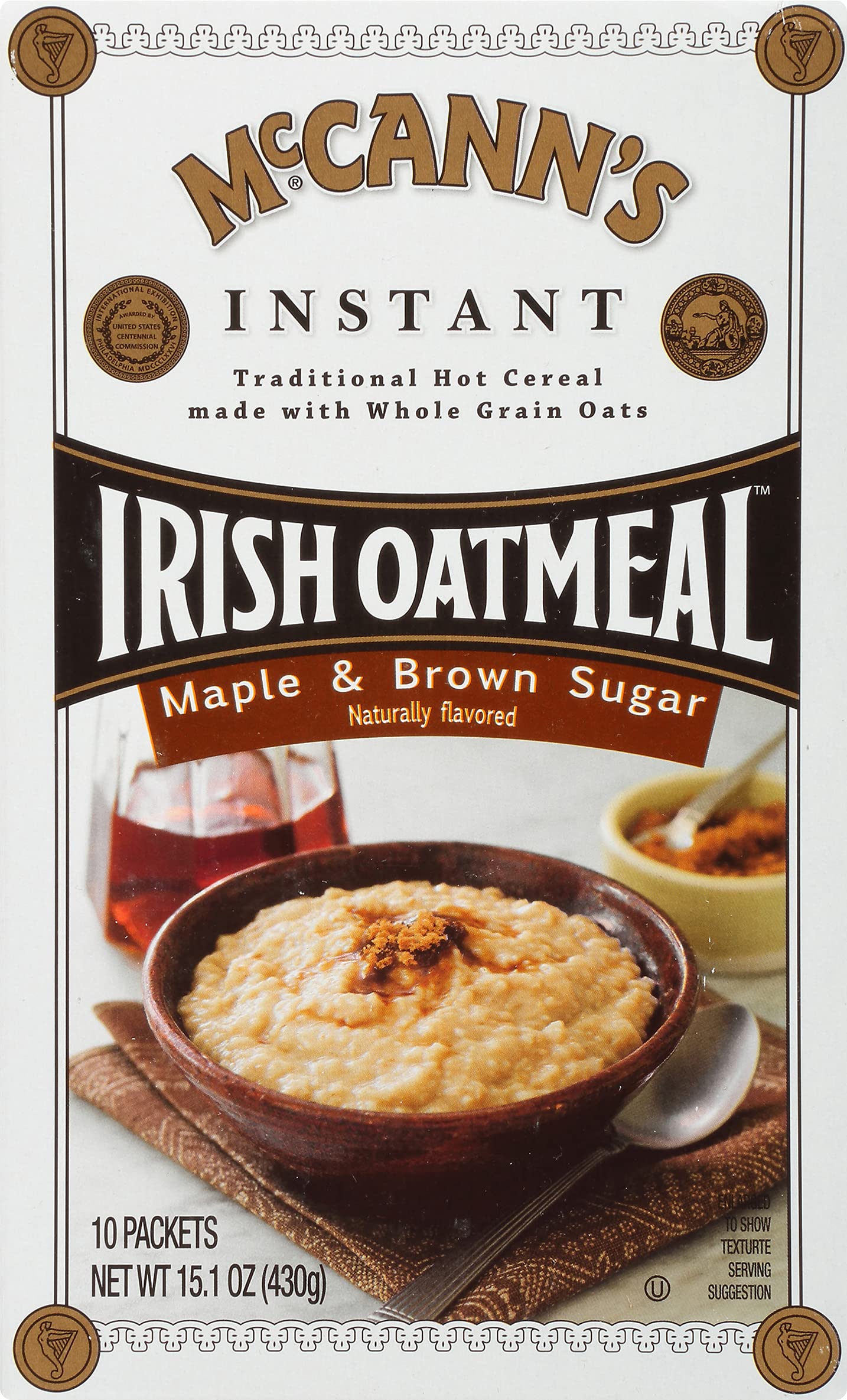 McCanns Irish Oatmeal Instant Oatmeal, Maple Brown Sugar, 10 Packets (Pack of 12)