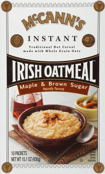 McCanns Irish Oatmeal Instant Oatmeal, Maple Brown Sugar, 10 Packets (Pack of 12)