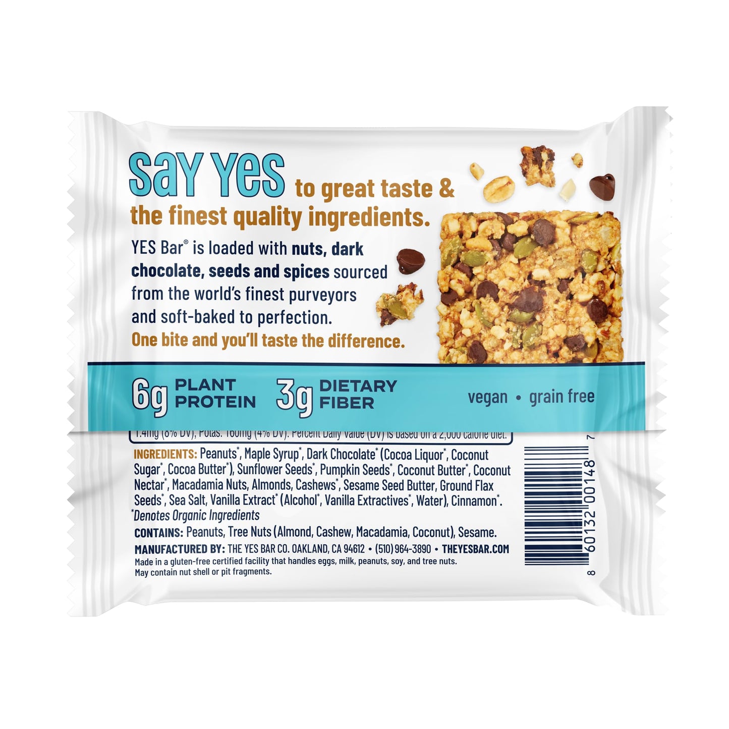 The Yes Bar - Peanut Butter Dark Chocolate - Plant Based Protein, Decadent Snack Bar - Vegan, Paleo, Gluten Free, Dairy Free, Lo