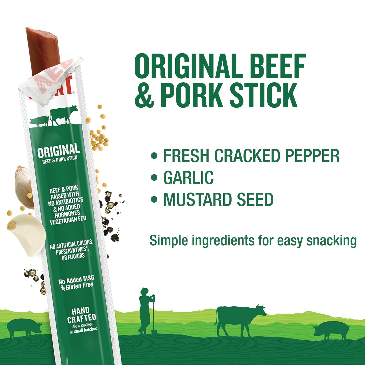 Snack Sticks By Vermont Smoke & Cure - Original Flavor - Beef & Pork - Healthy Meat Protein - 1Oz Jerky Stick - 24 Count Carton
