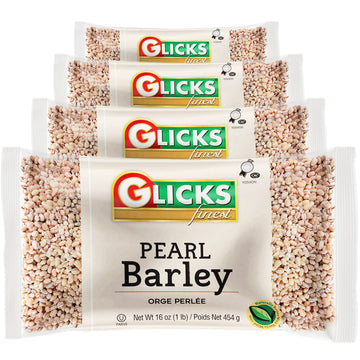 Glicks Pearl Barley Beans 16Oz (4 Pack) | Top-Grade Taste & Texture  Perfect For Soups  Stews  Cholent  Chilis