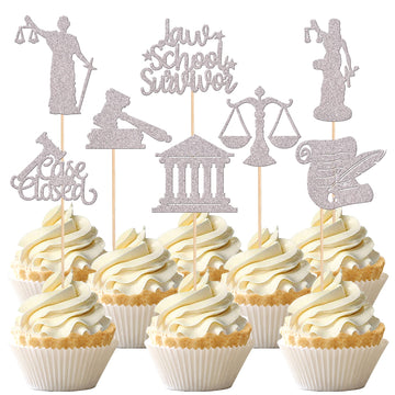 24 Pcs 2024 Lawyer Graduation Cupcake Toppers Glitter Case Closed Court Law School Survivor Cupcake Picks For For 2024 Graduatio