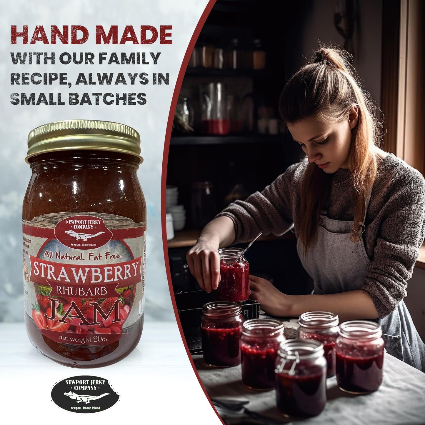 Gourmet Strawberry Rhubarb Jam 20Oz Handcrafted Small Batch (All Natural)